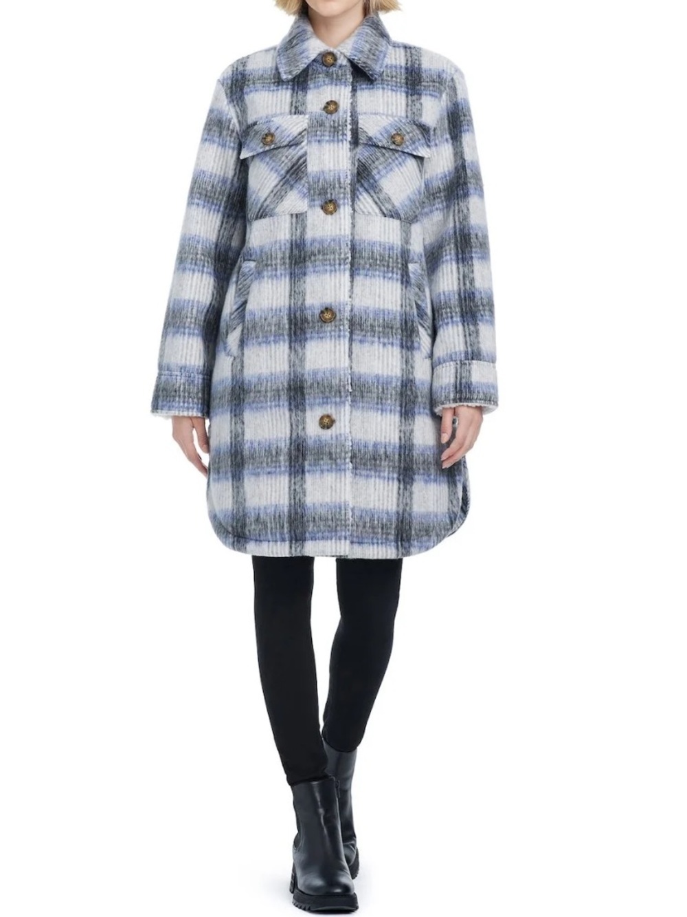 Modern Supply by Sanctuary Blue Gray Plaid Faux Wool Shacket XL - Picture 1 of 9
